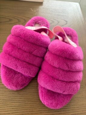 UGG Hot Pink Plush Slide Slippers